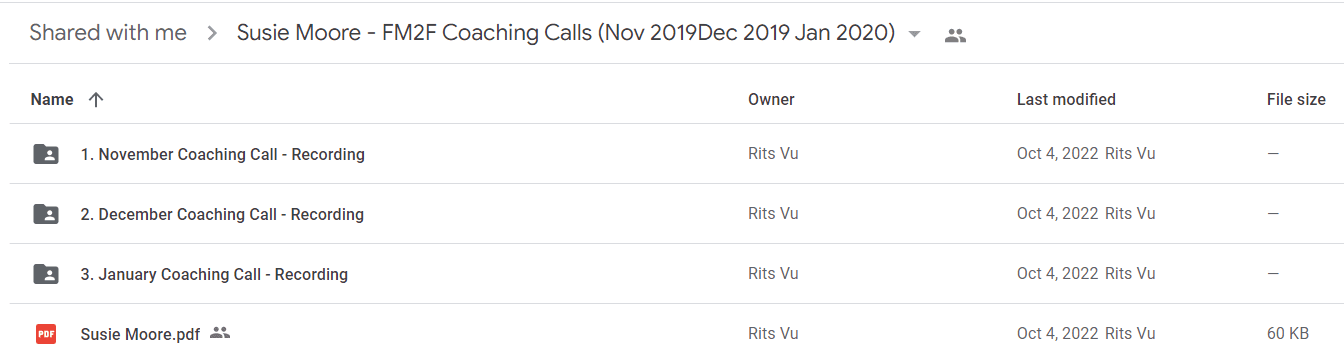Susie Moore - FM2F Coaching Calls (Nov 2019 Dec 2019 Jan 2020)