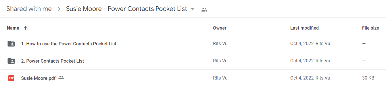 Susie Moore - Power Contacts Pocket List