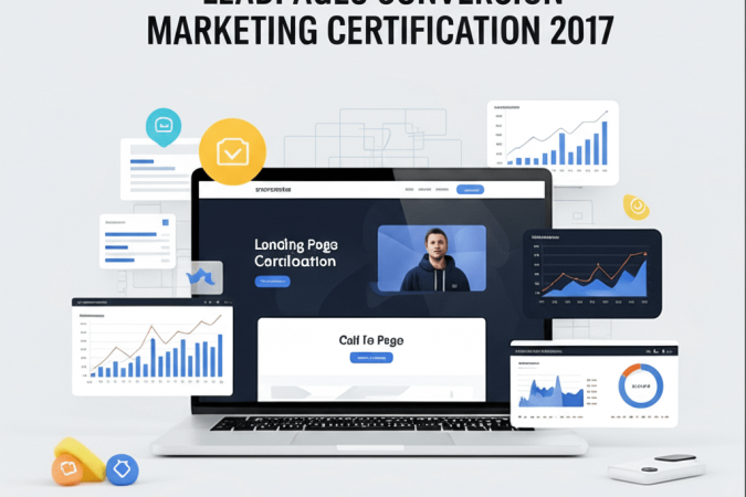 Elutify Leadpages Conversion Marketing Certification course thumbnail showing a laptop with landing page design and marketing analytics.