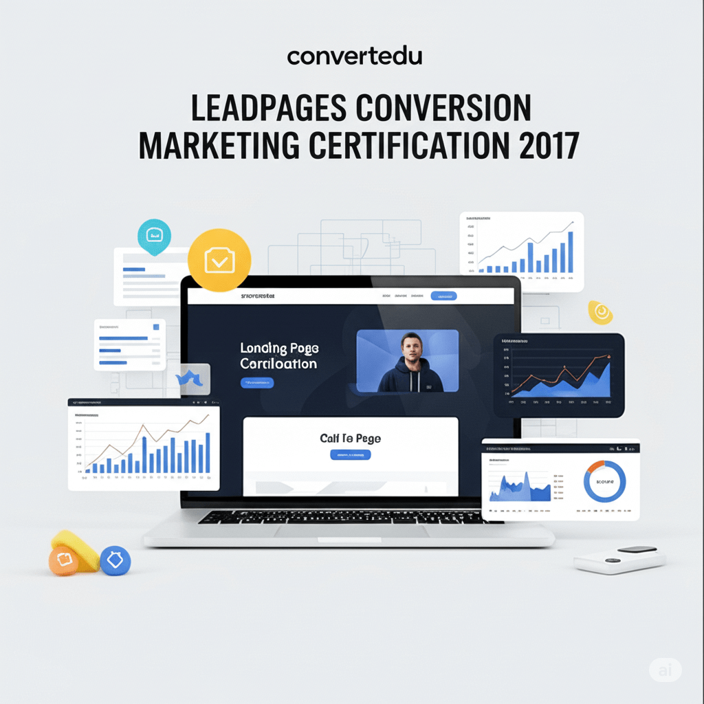 Elutify Leadpages Conversion Marketing Certification course thumbnail showing a laptop with landing page design and marketing analytics.
