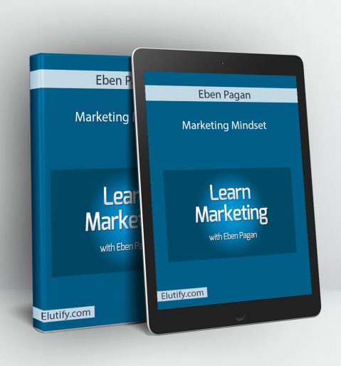 Product mockup for Eben Pagan's 'Marketing Mindset' course, showing the program materials on a digital tablet and binder.