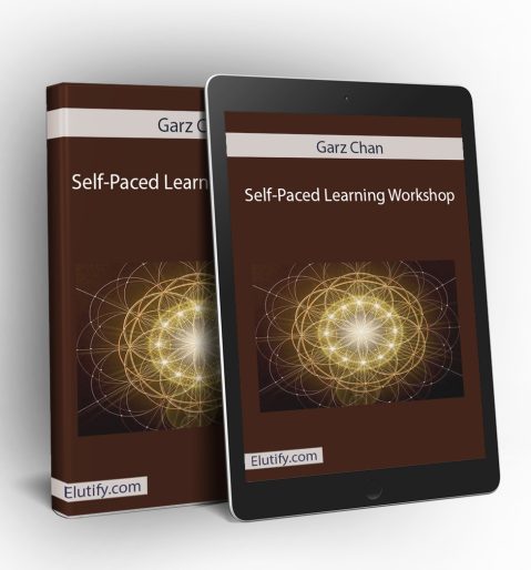 Product mockup for Garz Chan's 'Self-Paced Learning Workshop,' showing the online spiritual healing course on a digital tablet and binder.
