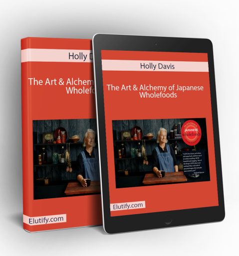 Mockup of Holly Davis The Art & Alchemy of Japanese Wholefoods course on a book and tablet, illustrating multi-device access to Japanese wholefood cooking lessons.