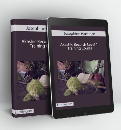Product mockup for the Akashic Records Level 1 course by Josephine Hardman, showing the online training videos on a laptop and a workbook.