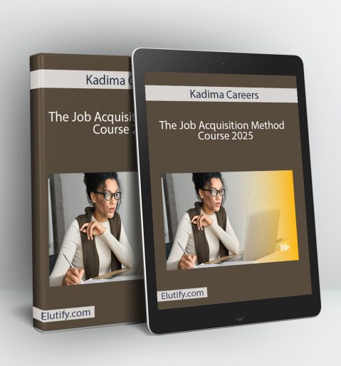 Product mockup for the 'Job Acquisition Method Course' by Kadima Careers, showing the online training materials on a digital tablet and binder.