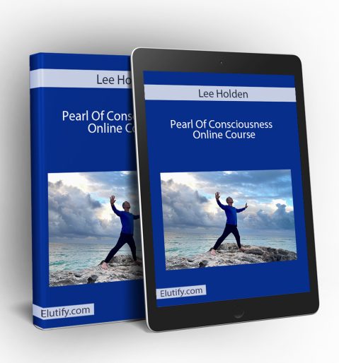 Mockup of Lee Holden Pearl Of Consciousness Online Course on a book and tablet, displaying Lee Holden performing Qi Gong and illustrating multi-device access for spiritual energy training.