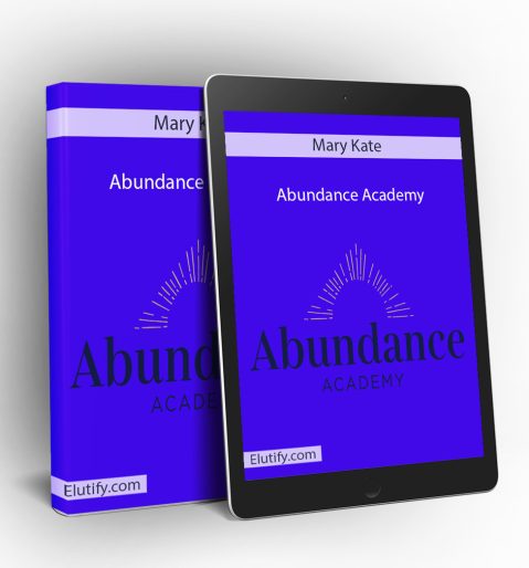 Product mockup for Mary Kate's 'Abundance Academy' course, showing the online program materials on a digital tablet and binder.