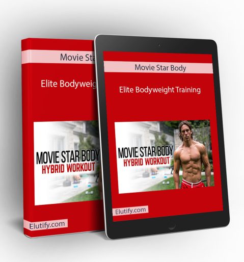 Mockup of Movie Star Body Elite Bodyweight Training course displayed on a book and tablet, illustrating multi-device access to the fitness program.