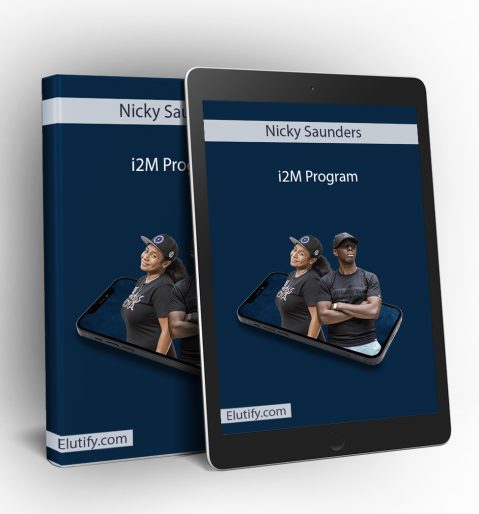 Product mockup for Nicky Saunders' 'i2M Program,' showing the online course materials on a digital tablet and binder.