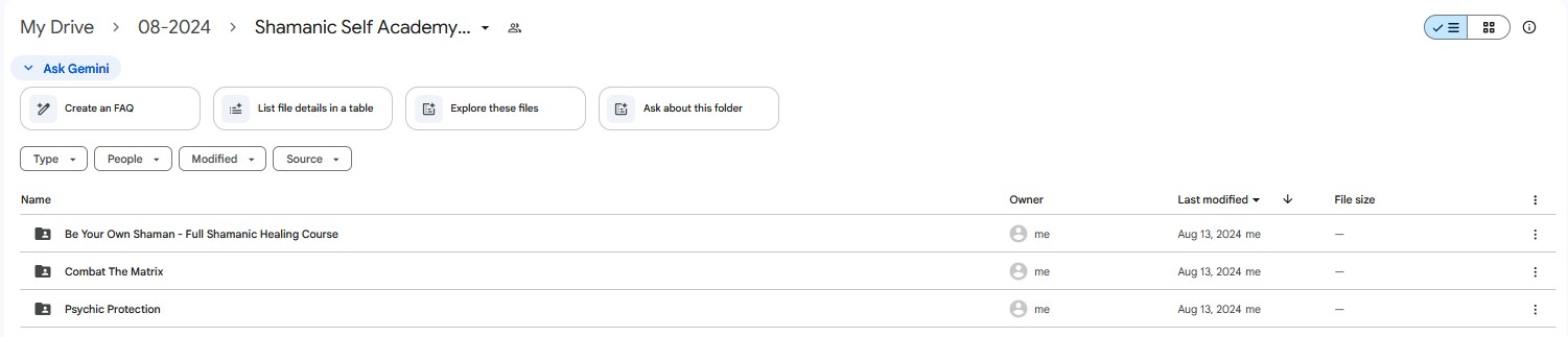Google Drive folder for Shamanic Self Academy's package of three courses: Be Your Own Shaman, Combat The Matrix, and Psychic Protection.