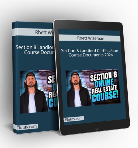 Product mockup for Rhett Wiseman's 'Section 8 Landlord Certification Course,' showing the online training materials on a digital tablet and binder.