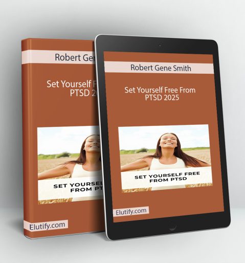 Product mockup for Robert Gene Smith's 'Set Yourself Free From PTSD' course, showing the online training materials on a digital tablet and binder.