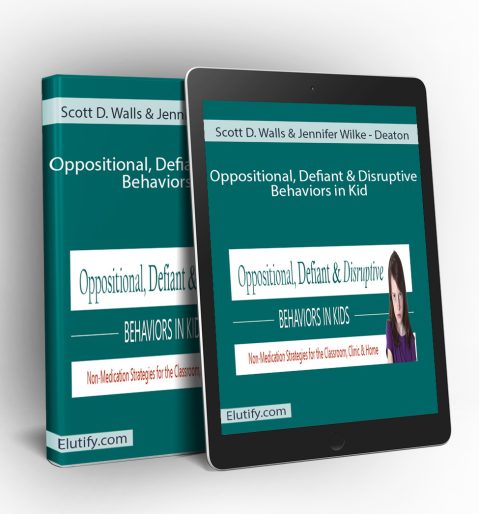 Product mockup for the 'Oppositional, Defiant & Disruptive Behaviors in Kids' course, showing the online training materials on a digital tablet and binder.