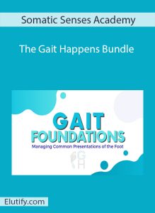 Course cover for Somatic Senses Academy's The Gait Happens Bundle, featuring the "Gait Foundations" course title with a foot icon, symbolizing movement analysis.