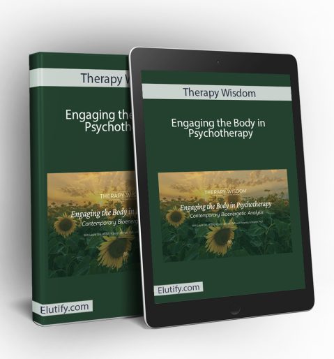 Mockup of Therapy Wisdom's Engaging the Body in Psychotherapy course on a book and tablet, displaying the sunflower cover and illustrating multi-device access to therapy training.