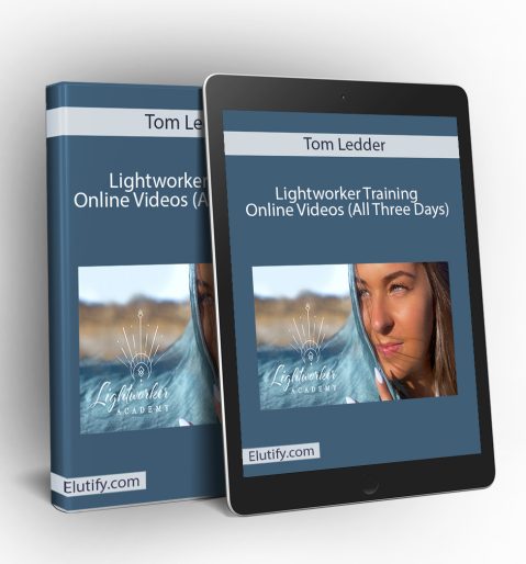 Product mockup for Tom Ledder's 'Lightworker Training' course, showing the online videos on a digital tablet and binder.
