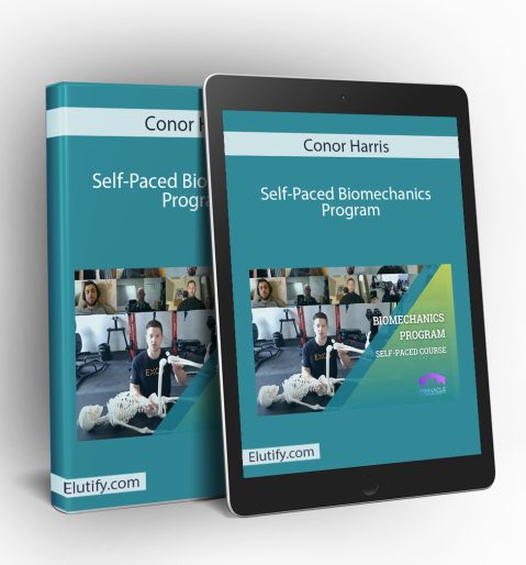 Mockup preview of Conor Harris' biomechanics course interface with assessment tools and video training library