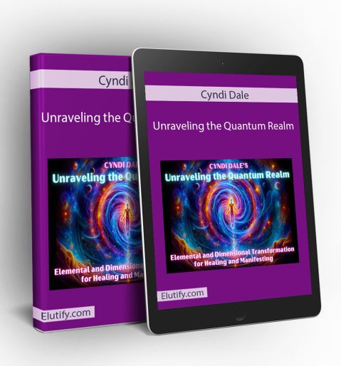 Cyndi Dale quantum realm course displayed on tablet with sacred geometry patterns and quantum physics symbols